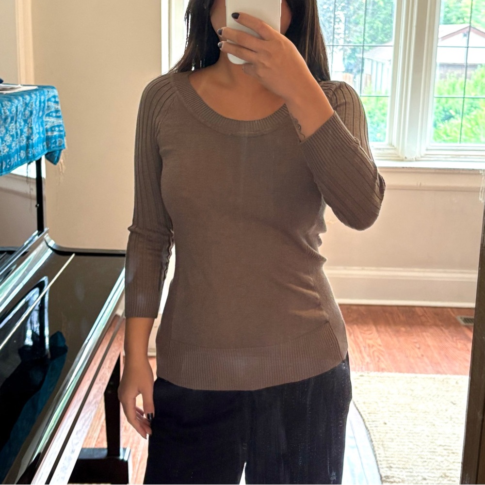 Vintage Khaki Brown Ribbed Knit Sweater